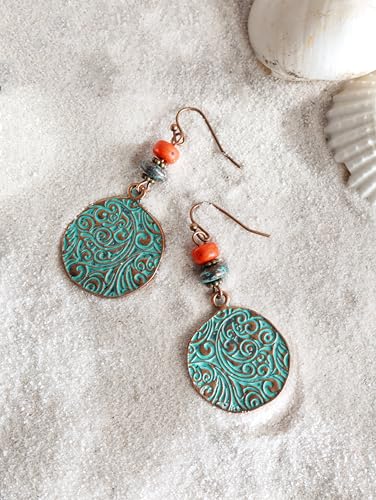 MINACHI Ethnic Vintage Bohemian Retro Antique Turquoise Color Theme Dangle Drop Earrings, Boho Jewelry Gift for Women3