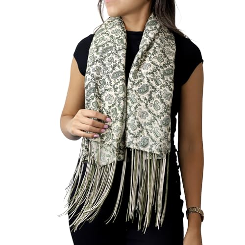 Womens Paisley Print Square Scarf W/Fringes