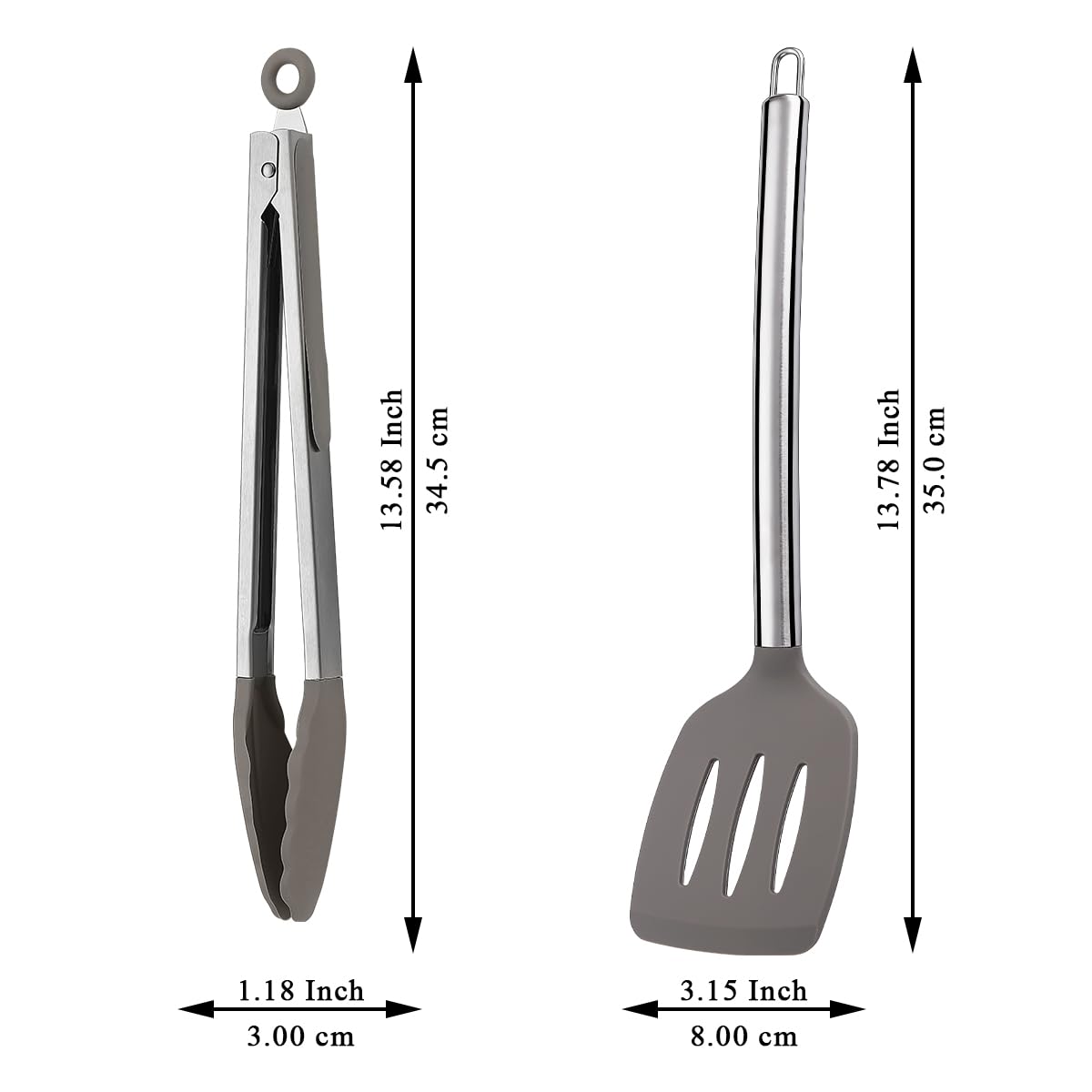 ReaNea Spatula and Cooking Tong Set, Silicone Slotted Turner, Kitchen Tong, Heat Resistant Handle Non Slip, with Silicon Tips, Dishwasher Safe