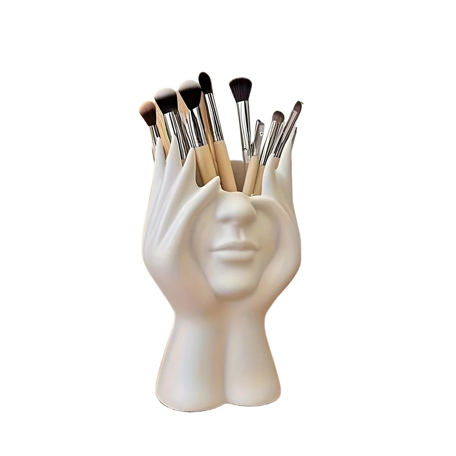 XUCZHAI Creative Office Pen Holder Organizer Home Face Decoration Vase Desktop Eyebrow Makeup Brush Art Sculpture Ornament(WHITE)