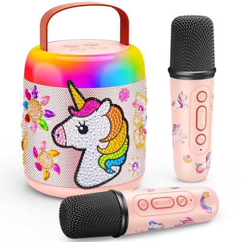 Gralal Micro Karaoke Enfant avec 2 Micros Sans Fil, Licorne Jouet Fille 3-12 Ans Microphone Sans Fil Karaoke Machine Cadeau Anniversaire 4-11 Ans