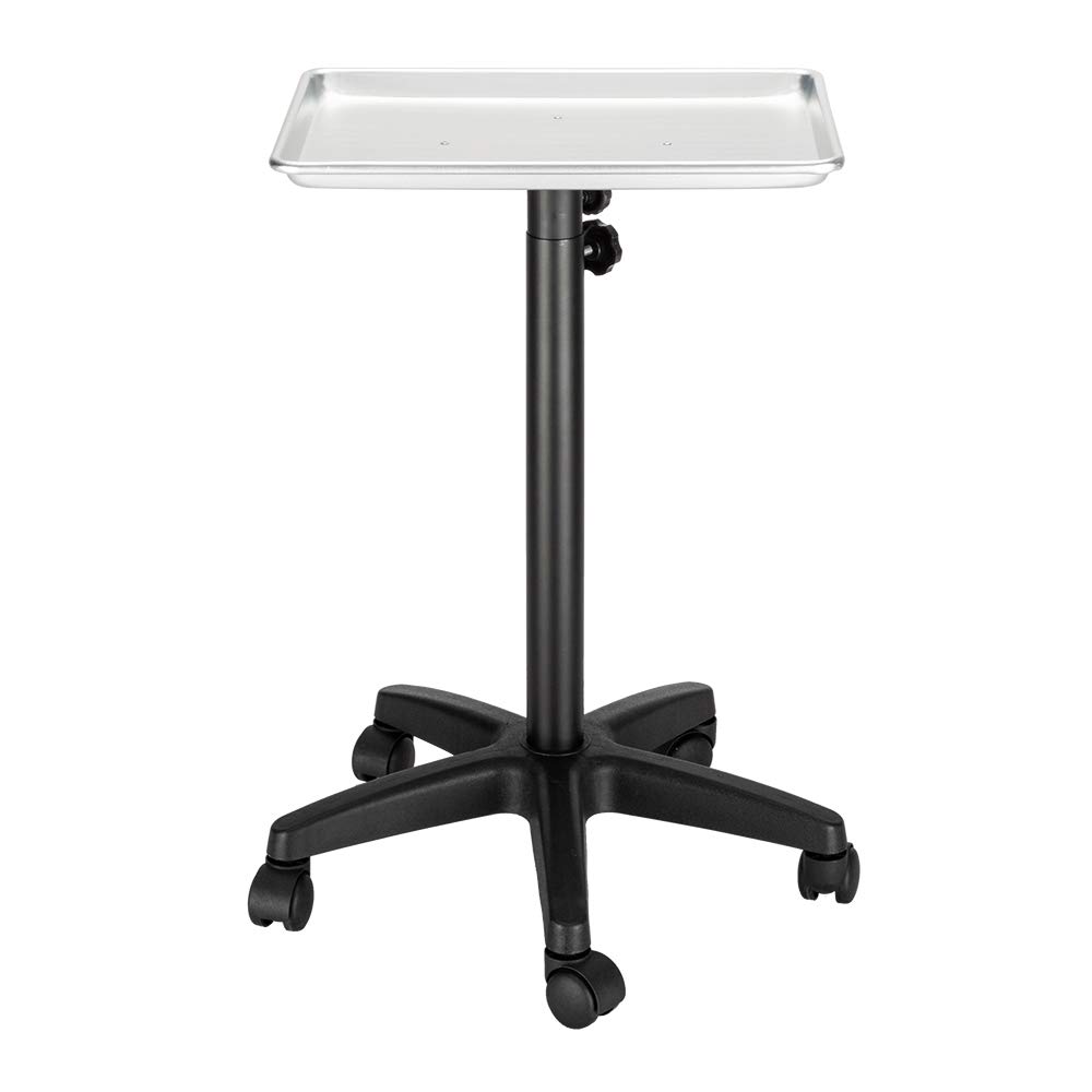 OmySalon Aluminum Instrument Tray on Wheels, Adjustable Height Rolling