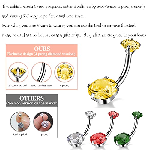 Domlum Belly Button Rings, 14G Surgical Steel Piercings With Top Cubic Zirconia Curved Barbell Body Piercing Jewelry Colors Available thumb #4