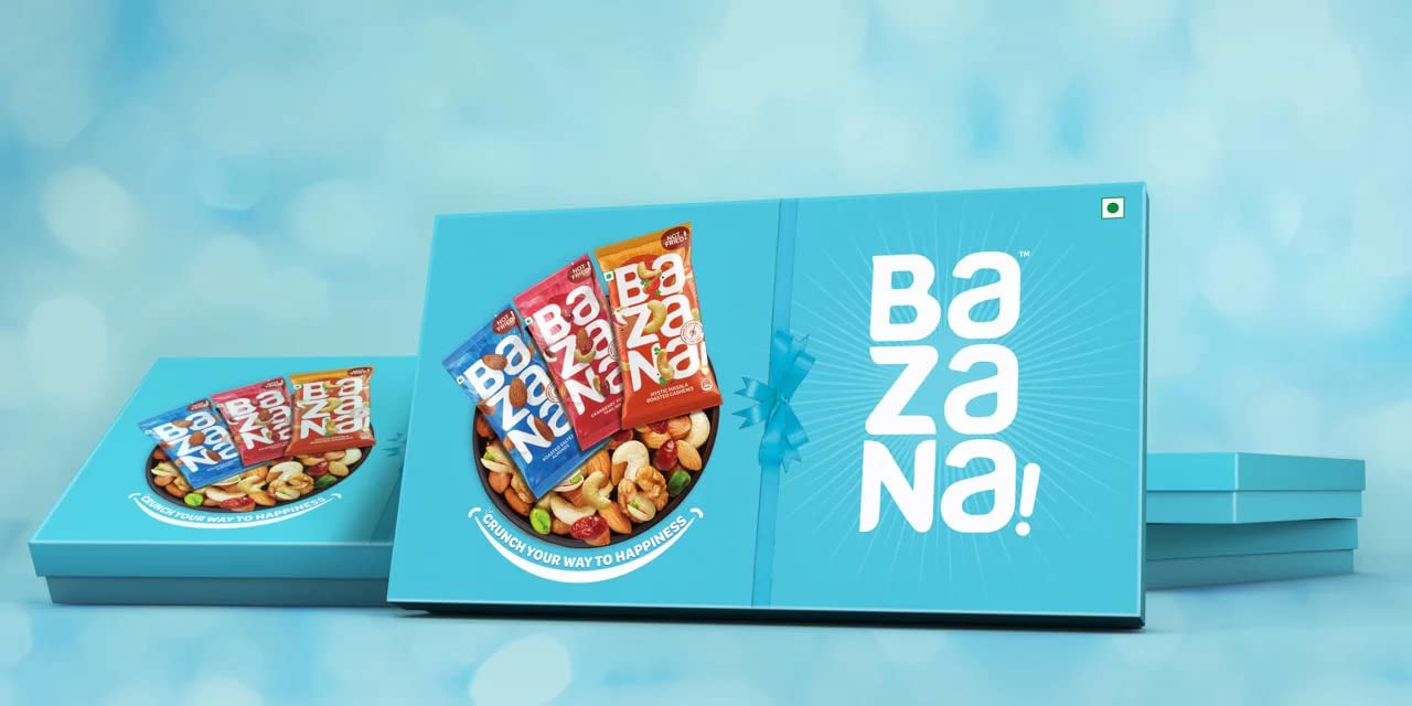 Bazana Premium Nut & Dry Fruit Gift Collection - 4 Packs Each: Salted Almonds, Cranberry Mix, Mystic Masala Cashews for Your Celebrations. Share the Joy