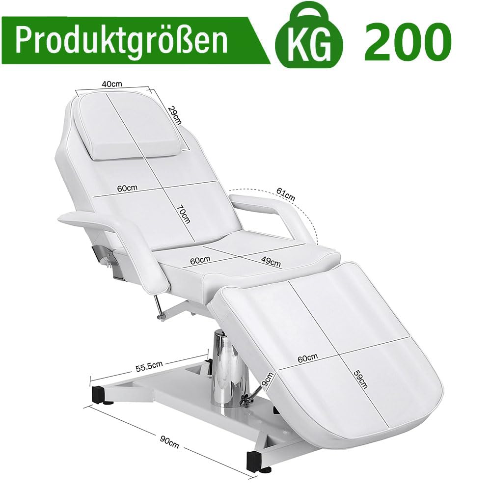 Massageliege Kosmetikliege Klappbar Höhenverstellbar 3 Zone,Tattoo Liege Friseurstuhl für Friseur Spa Schönheitssalon Ausrüstung (Weiß,182cmX82cmX64cm)