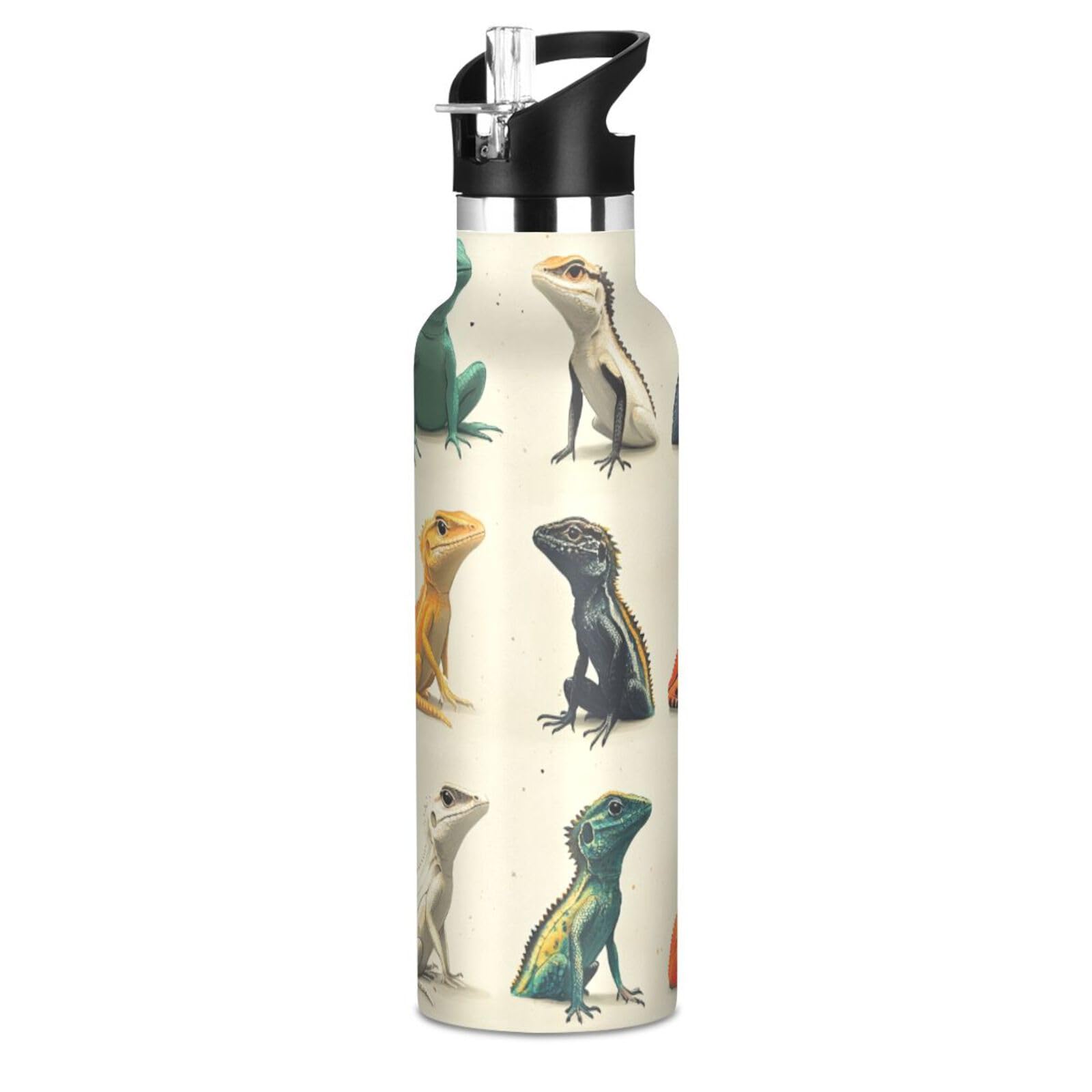 Jucciaco 20 oz Pet Reptile Lizard Cute Water Bottle with Straw Lid 304 Stainless Reusable Insulated Bottles