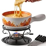Artestia Swiss Fondue Set for Party - 2L Large Capacity Ceramic Fondue Pot Melting Cheese Chocolate, 6 Fondue Forks, Fondue Party, Wedding Gifts - Autumn Amble