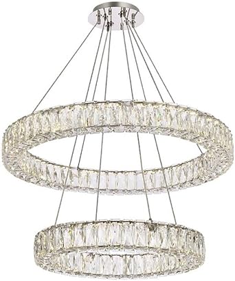 Elegant Lighting Indoor Modern Bright Home Decorative Ceiling Lighting Monroe 28 inch LED Double Ring Chandelier - Chrome