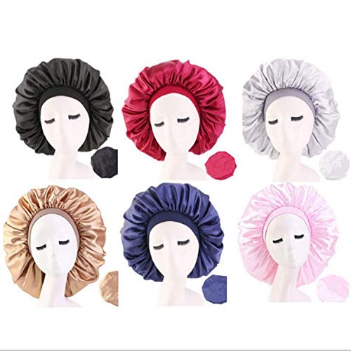 UbrandDeepth 6 Pieces Extra Large Sleep Cap Jumbo Cap Large Satin Bonnet with Elastic Band (Solid 6pack)