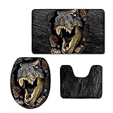 HUGS IDEA Cool 3D Dinosaur Animal Pattern Non-Slip Soft Bath Mat Set with Rug/Contour/Lid Cover (3piece)