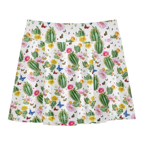 Cute Cactus Tennis Skirt for Girls with Built in Shorts Sports Skirts for Kids with Pockets Flowy Skort for Little Girl