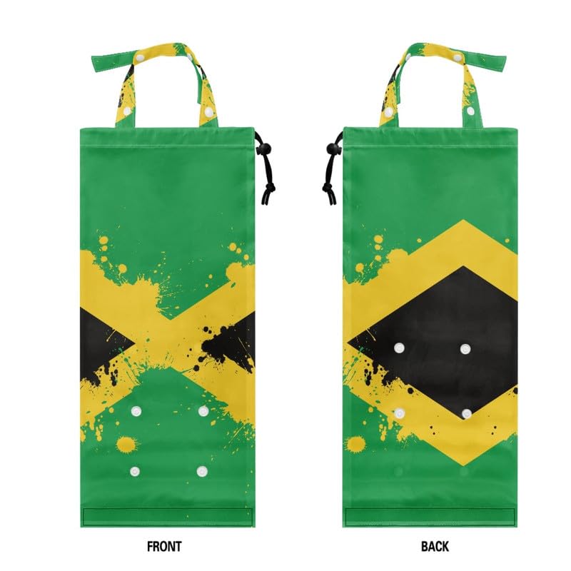 Image of Jamaica Flag Car Trash Bag Bin Hanging, Yellow Stripes Car Garbage Can Accessories for Home, Traveling & Outdoor, Green