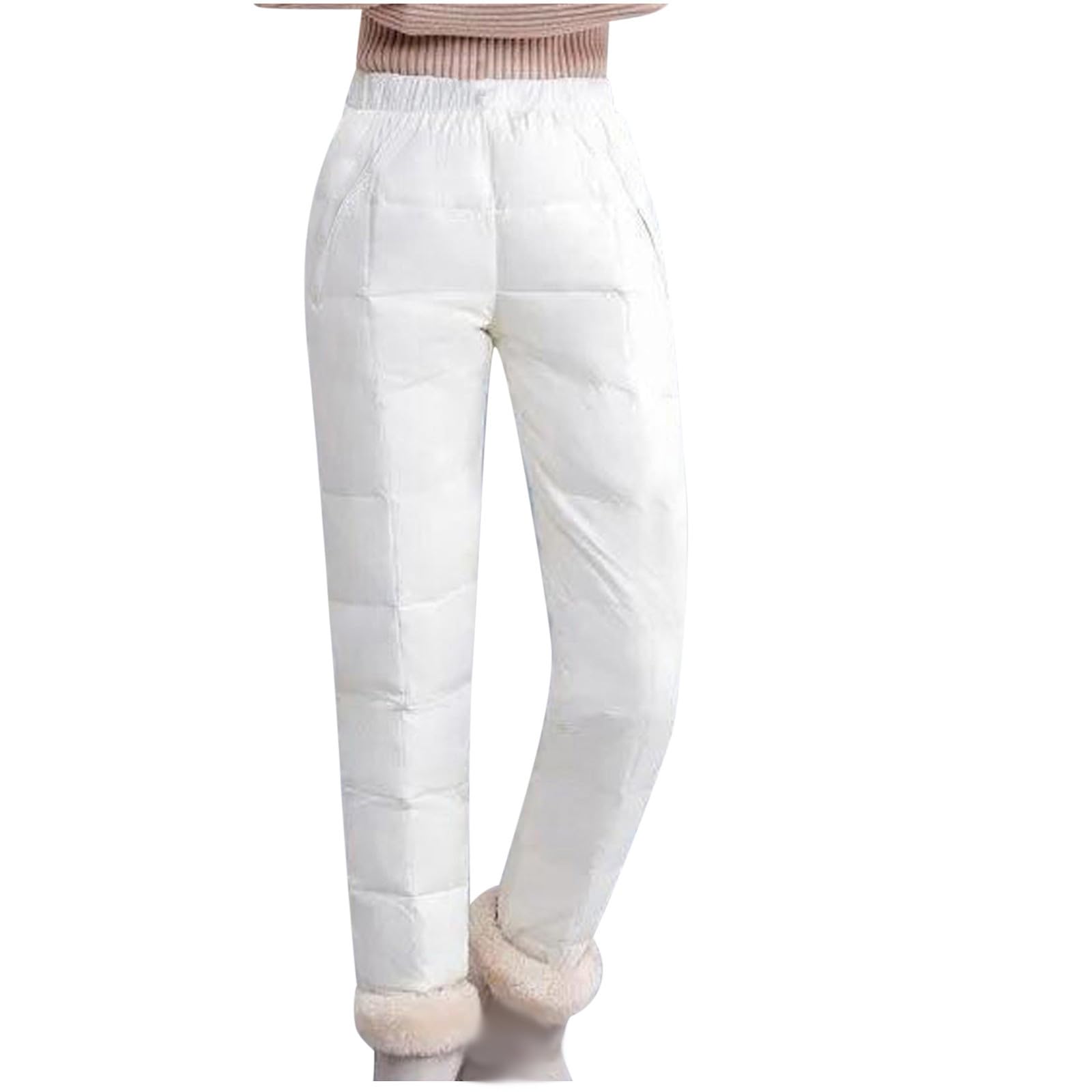Pantalones Mujer Invierno Termico Rectos Pantalon de Algodón Espesado y Caliente Pantalon Mujer Largo de Cintura Media Color Sólido Pantalones Casuales con Bolsillos Caliente y Cómodo Pantalón Mujer