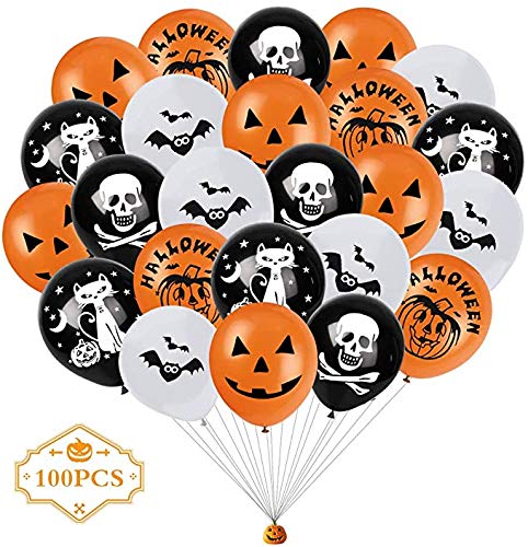 100Pcs Halloween Balloons Decorations,12-inch Pumpkin and Spider Latex Balloons, Used for Halloween Party Decoration or Shop Front Decoration（Random printing）