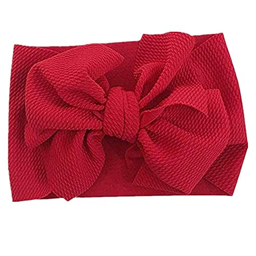 Image of Rarjuiey Infant Baby Girl Nylon Bow-knot Headband Newborn Headwrap Hair Accessories with Knotted Bow (Red, One Size)
