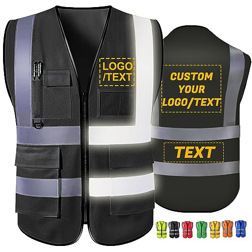 Custom Safety Vest Personalized High Visibility Reflective Vests with Logo Pockets Zipper for Men Women Class 2