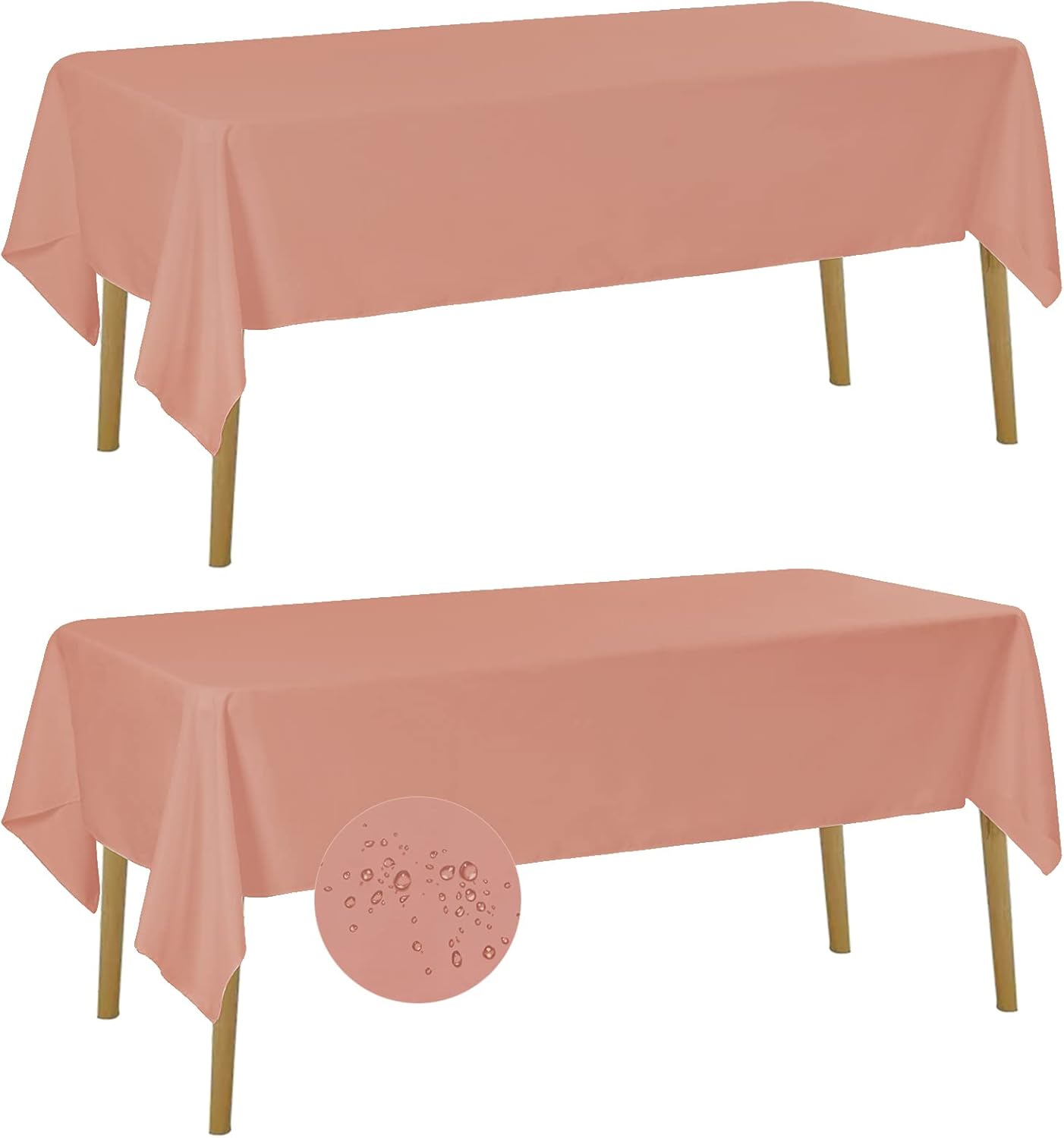 Fokitut 2 Pack Waterproof Rectangle Tablecloth, 60x102 Inch, Stain Resistant and Wrinkle Polyester Table Cloth, Fabric Table Cover for Kitchen Dining, Wedding, Party, Holiday Dinner-Dusty Pink Dusty Pink 60x102''-2pack