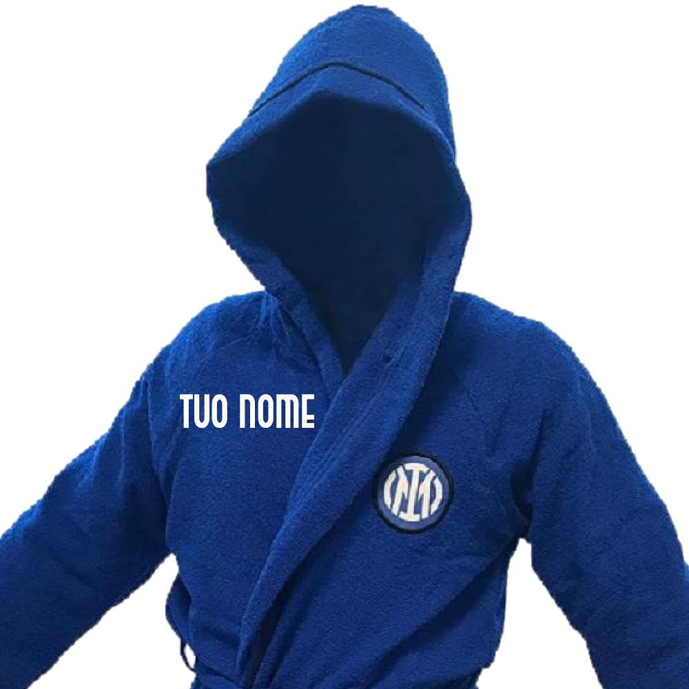 hermet Accappatoio INTER Accappatoi Uomo con Cappuccio FC INTERNAZIONALE Calcio bagno Piscina Mare Personalizzabile con Nome Ricamato PS 02196-RIC