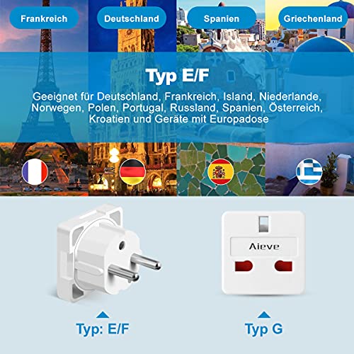 AIEVE 3 stuks UK naar EU adapters, UK type G 3-pins naar Duitsland/Europa 2-pins reisstekker stekker adapter stekker… - Image 5