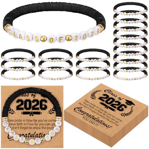 20 Set Black Class of 2026 Bracelets Bulk End of Year Graduation Gifts to Student from Teacher 2026 Congrats Grad Senior Night Gifts 20 Graduation Cards for Her and Him 5th Senior High School College