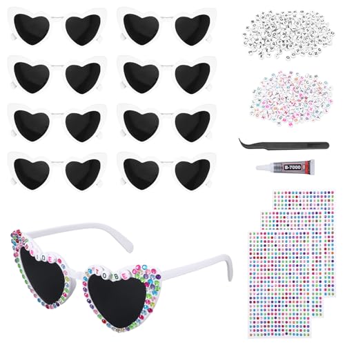 Bride Sunglasses, 8 Pack White Heart Sunglasses with DIY Accessories, Bride To Be Gifts for Bridesmaid Bachelorette Party Engagement Party Wedding Shower Bridal
