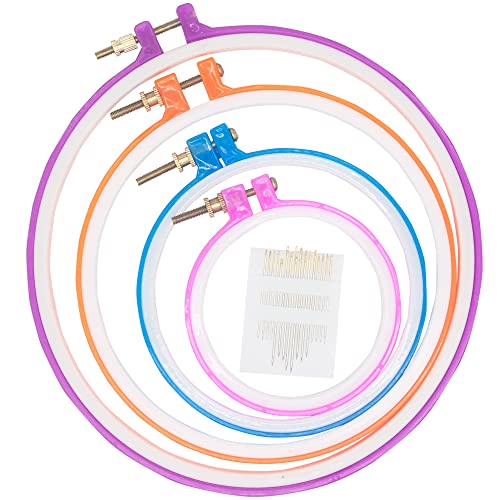 4 Piezas Bastidores para bordados Ajustable, Aros de Bordado Multicolor para Punto de Cruz y Manualidades Costura a Mano