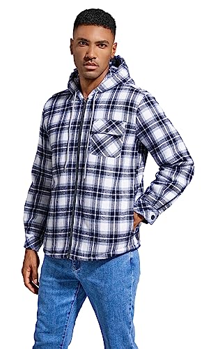 Elesuit Men's Full Zip Fleece Flannel Jackets Shirt Plaid Cotton Hoodies Soft Warm Coat for Men with Hood