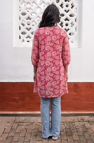 Image of Janasya Women's Georgette Floral Regular Tunic