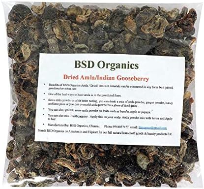 BSD Organics Dried Amla/Indian Gooseberry/Amalaki for Tea, Drink, Hair pack and more -100 Gram / 3.5 Ounce
