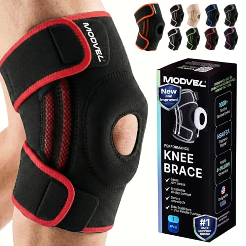 Image of Modvel Knee Brace with Side Stabilizers & Patella Gel Pads for Pain Relief and Joint Support Breathable, Non-Slip Compression Sleeve for Men & Women, Arthritis, Meniscus, ACL Recovery