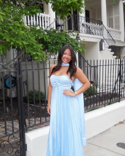 Dessiny Strapless Scarf Bridesmaid Dresses for Women 2025 Ruffles Pleated Satin Maxi Dresses with Scarf DE3384