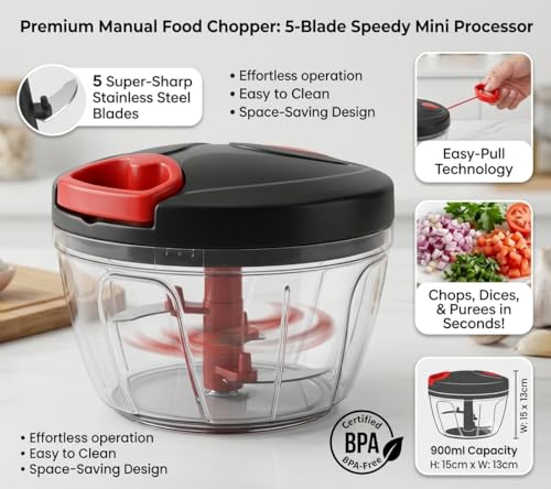 Image of Vegetable Chopper | Manual Food Chopper with Stainless Steel Blades | Onion Cutter, Garlic Cutter, Chilli Cutter (Multicolore, 450ml)