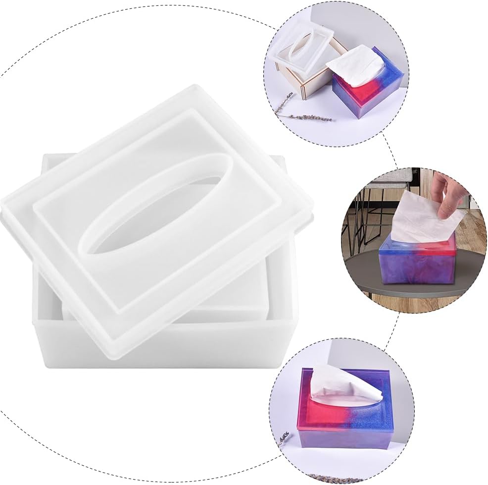 NUOBESTY Tissue Box Mold Silicone Mold for Resin Craft DIY Creative Tissue Storage Box with Lid 5.19X3.93X2.36 Inches Easy to Use Handmade Home Decor