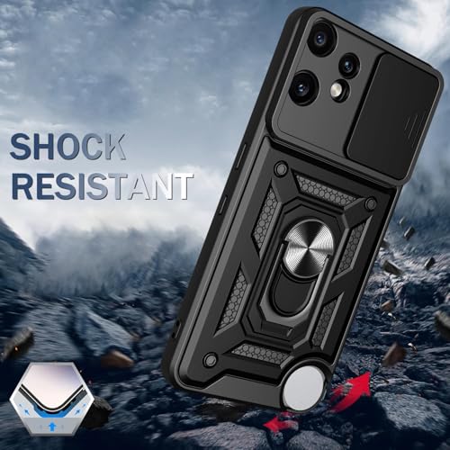 Image of Spazy Case CMF Phone 2 Pro Back Cover | Heavy Duty Hybrid Case with 360 Degree Rotating Finger Ring Holder + Slider Shutter Camera Protection Case for CMF Phone 2 Pro - Black