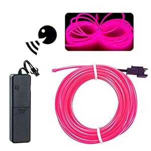 Pink EL Wire, Sounds Control /Constant Light/Flash 9ft Neon Lights Neon Wire Neon Glowing Strobing Electroluminescent…