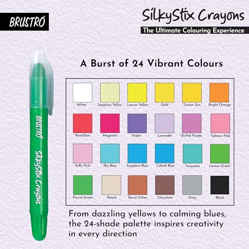 Image of BRUSTRO SilkyStix Smooth Crayons - Set of 24 Crayon Set | Vibrant & Playful Colors, Eco-Friendly,Ideal for Blendable Painting,Graffiti,Coloring, Doodling, Safe for Students, Professional, Kids