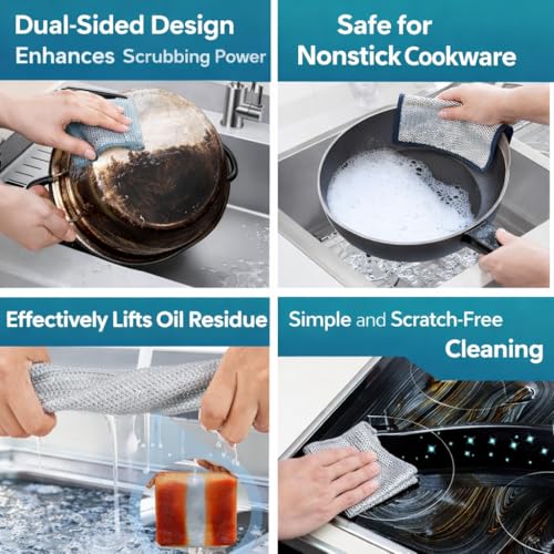 Image of Double Layer Non Scratch Wire Dish Wash Cloth, Pack of 6