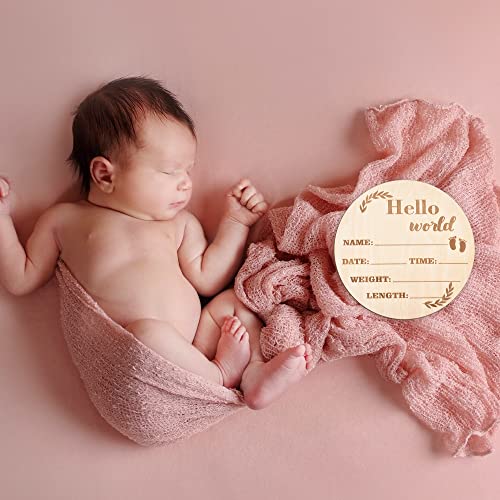 Uflashmi Baby Announcement Sign, Hello World Newborn Sign, Birth Announcement Sign For Hospital Or Photo Prop, Wooden, 5.9 Inch #TOP6
