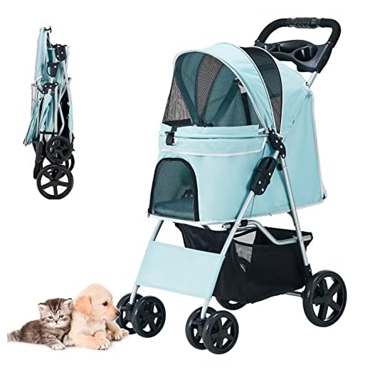 Nastarki Carro para Perros Cochecito Plegable Mascotas Carrito para Perros Gatos Carro Perro Plegable 15 Kg Cochecito Perro Mediano con Cesta de Almacenamiento y Portavasos (Azul Claro)