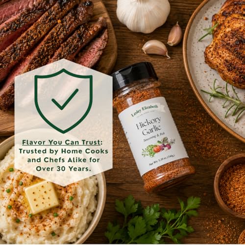 Image of Lesley Elizabeth Hickory & Garlic Rub - All-Purpose Smoky BBQ Seasoning | Gourmet Grill & Cooking Spice Blend for Chicken, Beef, Pork, Seafood & Vegetables