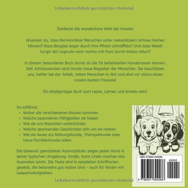 Hundewelpen | Mal- und Lesebuch: Die 50 beliebtesten Rassen, ihre spannenden Geschichten und faszinierenden Superkräfte | ab 8 Jahren