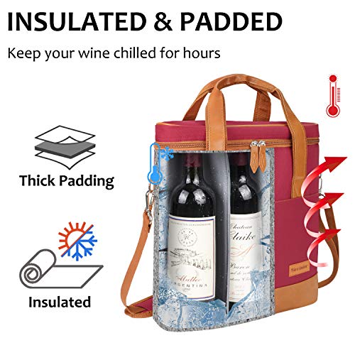 image for Tirrinia Insulated Wine Gift carrier - 3 Bottle Travel Padded Wine Car