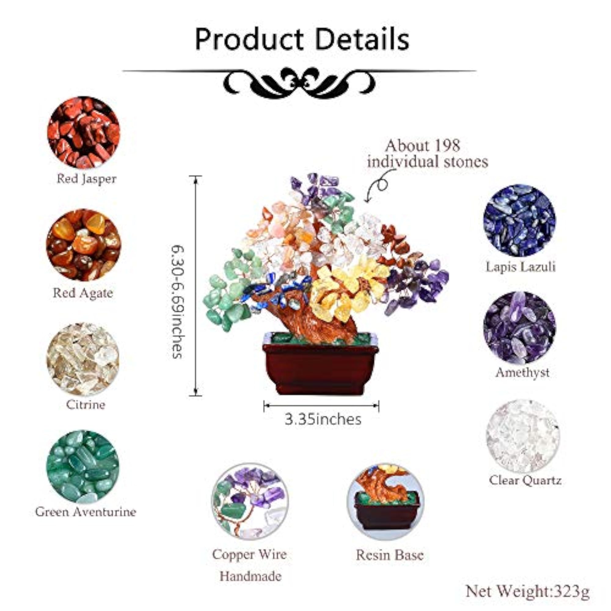 Chakra Reiki Crystal Money Tree, 6.3-6.6 inch