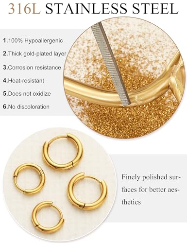 18k Gold Plated Hoop Earrings，hoop earrings for women，316L Surgical Stainless Steel hypoallergenic earrings，cartilage hoop earring sets for women，Earrings Sets for Multiple Piercing Cartilage Hoop Earrings Stack Jewelry4