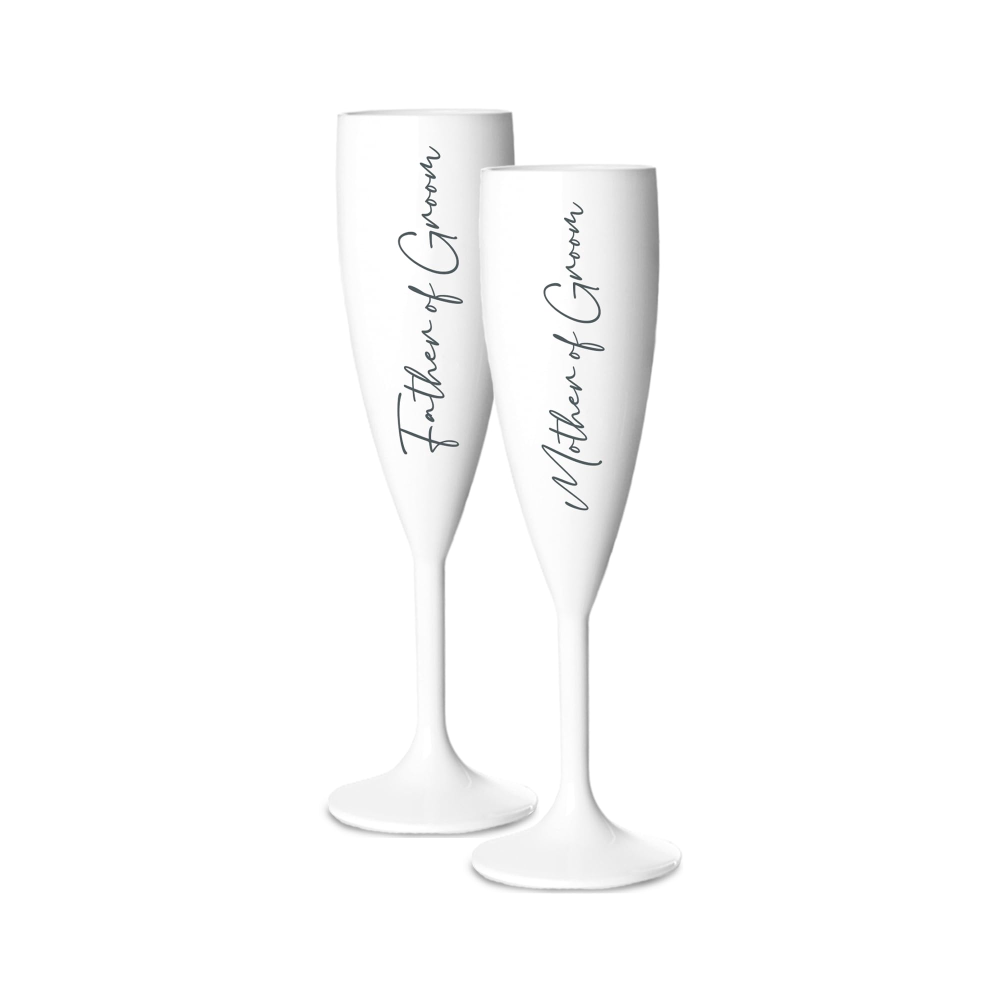 Print Maniacs Champagne Premium White Flute Glass Bride Groom Mr Mrs Wedding Maid Honour Wine Cocktail Prosecco Celebrations Gift (Grey, Mother + Father Groom Side Set)