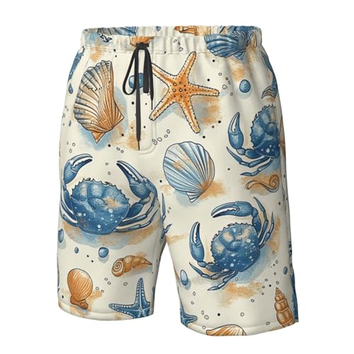 Men's Quick Dry Swim Shorts Crabs Starfish and Shells Sea Ocean Beach Vintage Beach Trunks with Pockets4