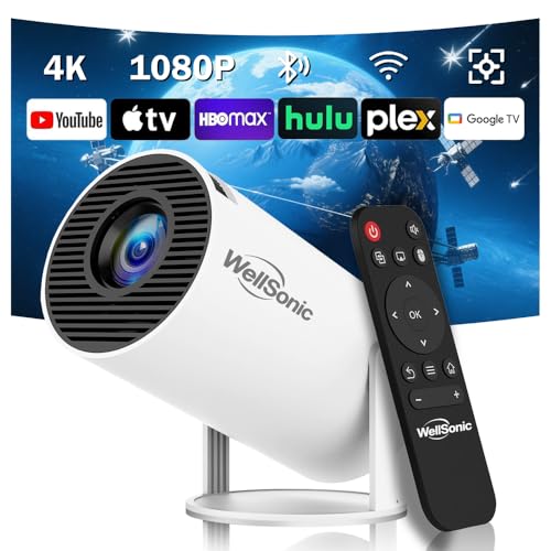 WellSonic Mini Projector Support 4K, 200 Ansi Outdoor & Home Movie Portable Projector with Wifi6 and...