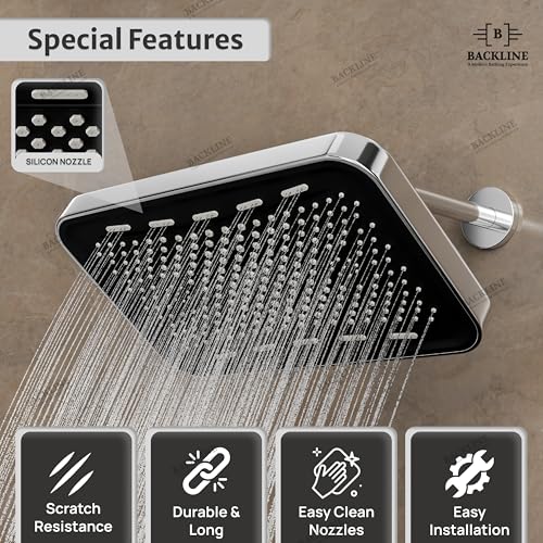 Image of Backline High Pressure Rainfall Rectangular Shower Head 35 cm x 21.5 cm | 360 Rotatable Rain Spray Overhead Shower | bathroom shower Without Arm for Wall & Ceiling Mounted Shower (Chrome Finish)