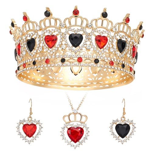 Queen Crown Rhinestone Wedding Crowns and Tiaras for Women Costume Party Hair Accessories Princess Birthday Crown Crystal Bridal Crown (Gold Black+Red Crown)