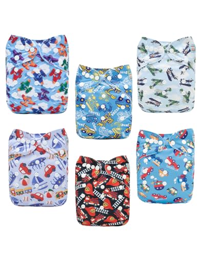 ALVABABY Baby Cloth Diapers 6 Pack with 12 Inserts Cloth Diaper Covers Adjustable Washable Reusable for Baby Girls and Boys